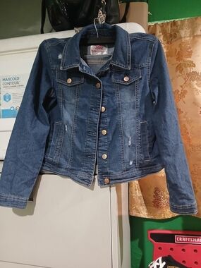 Justice Dark Blue Denim Jacket with Button Front